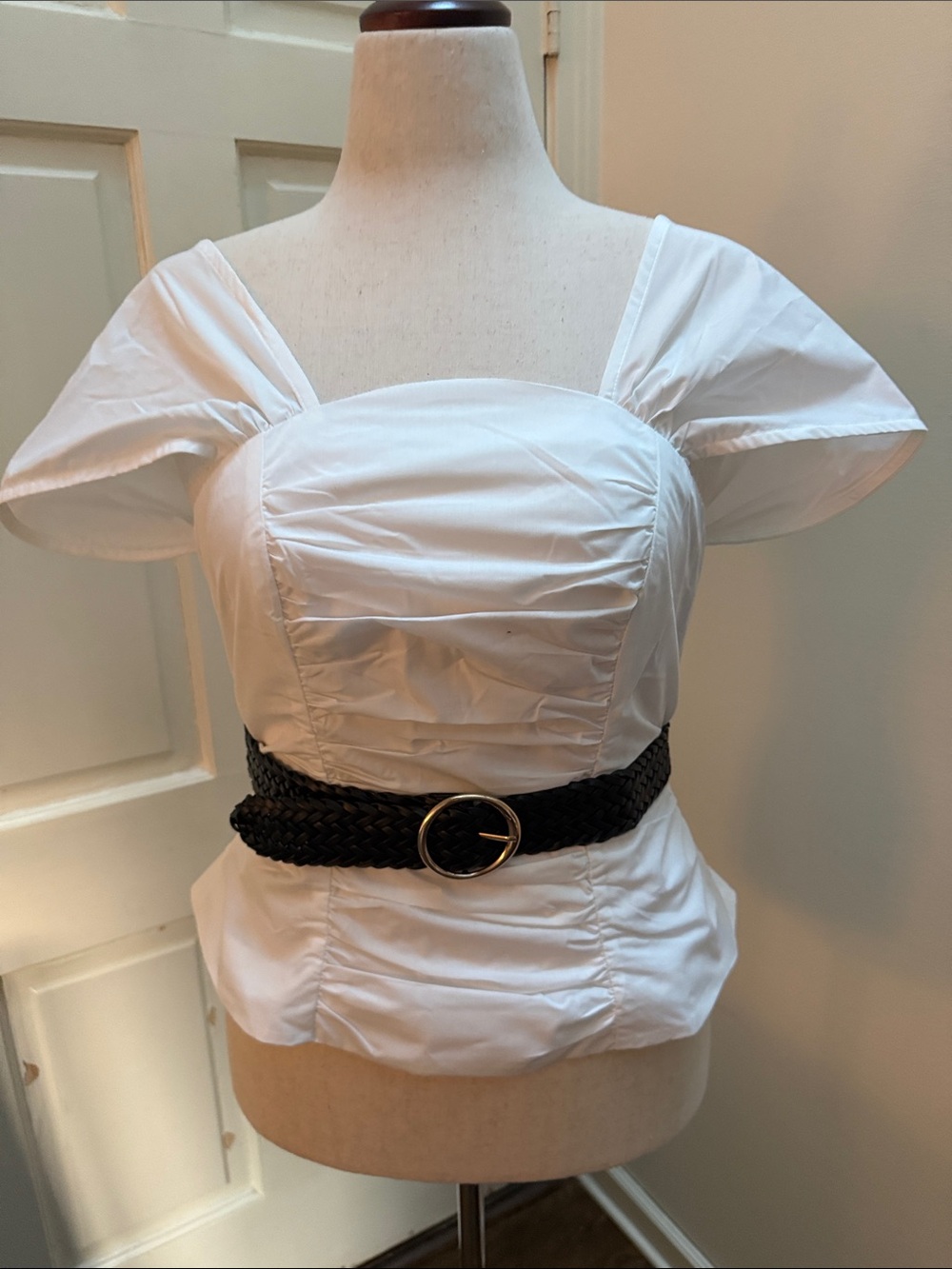 Commense White Square Neck Smocked Back Top